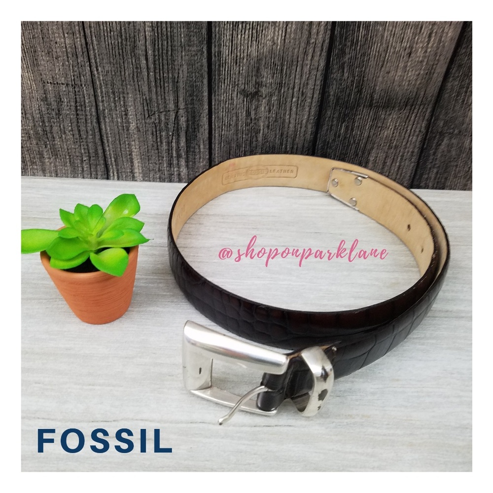 Fossil Crocodile Embossed Cowhide Belt, Small